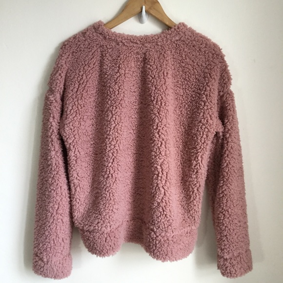 FRANCESCA’S Collection Teddy Sweater Cozy Pink Fuzzy Pullover Size Small - Picture 5 of 7